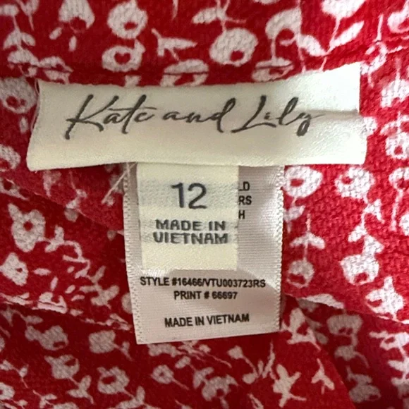 Kate And Lily Red White Floral Short Sleeve Midi Dress - Picture 3 of 9